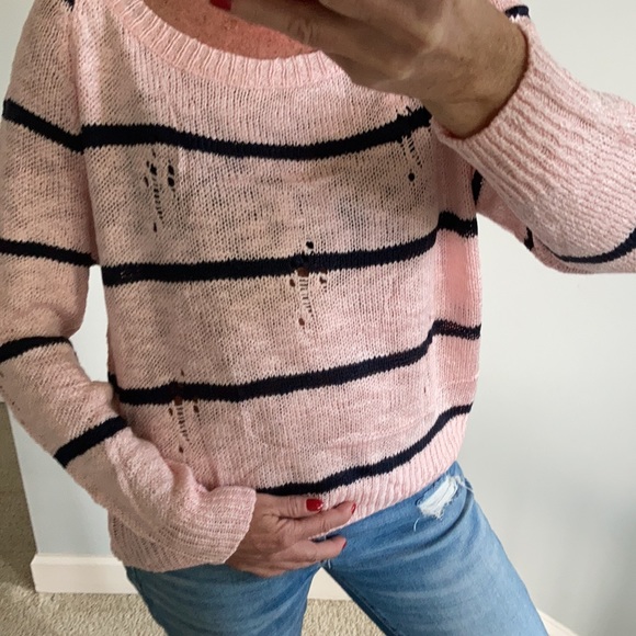 Pink & Navy Stripe Distressed Sweater - Picture 7 of 8